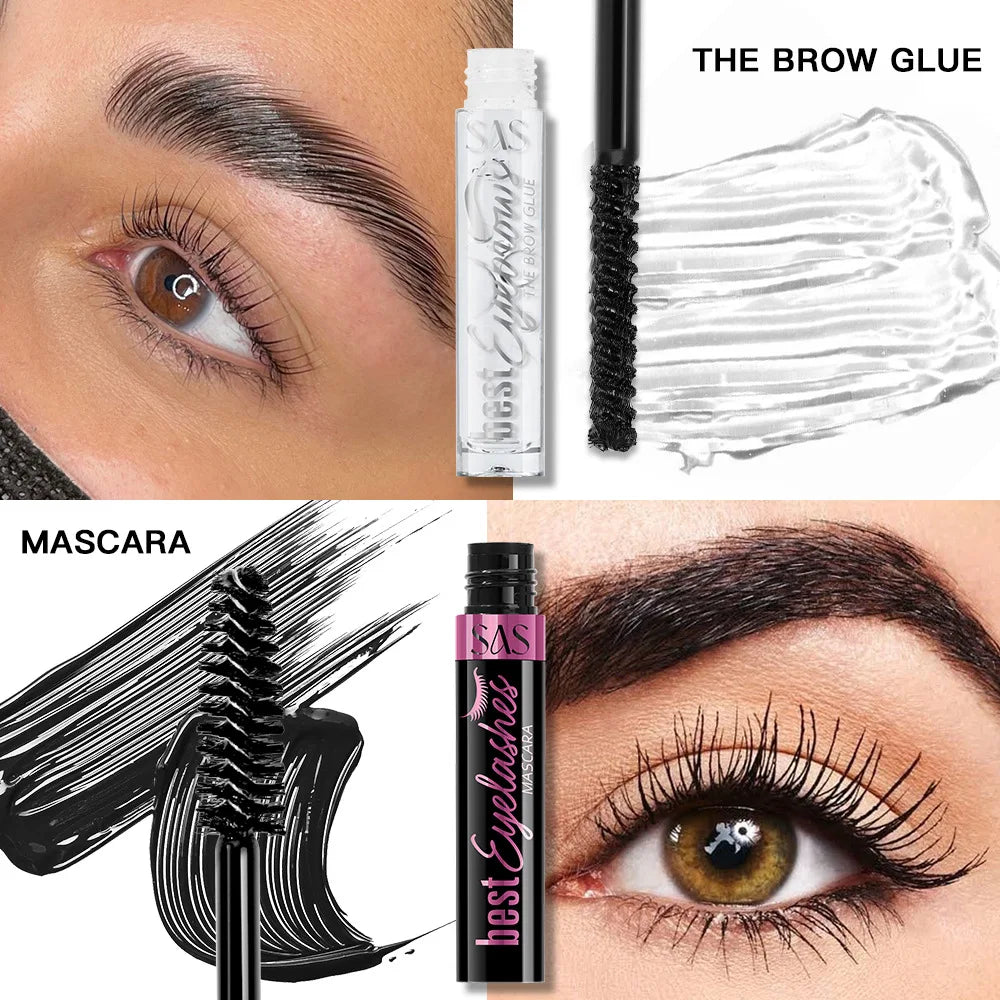 Waterproof Black Mascara And Eyelash Primer Set Volumizing Natural Curling Long Lasting Non Smudged Formula.