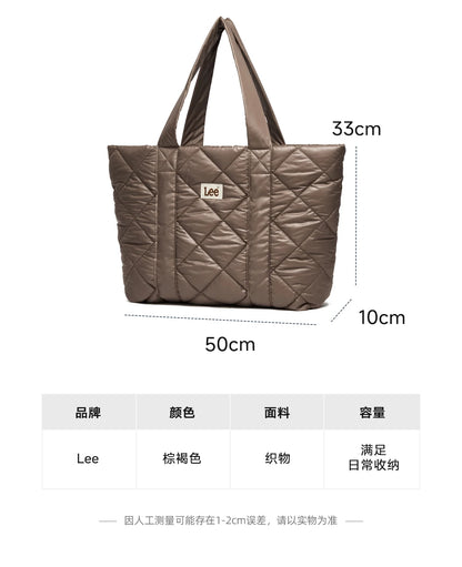 LEE Large Soft Puffer Bag Women Big Size College Students Laptop Book Quilted Tote Bag Lady Down-filled Shopping School Bags