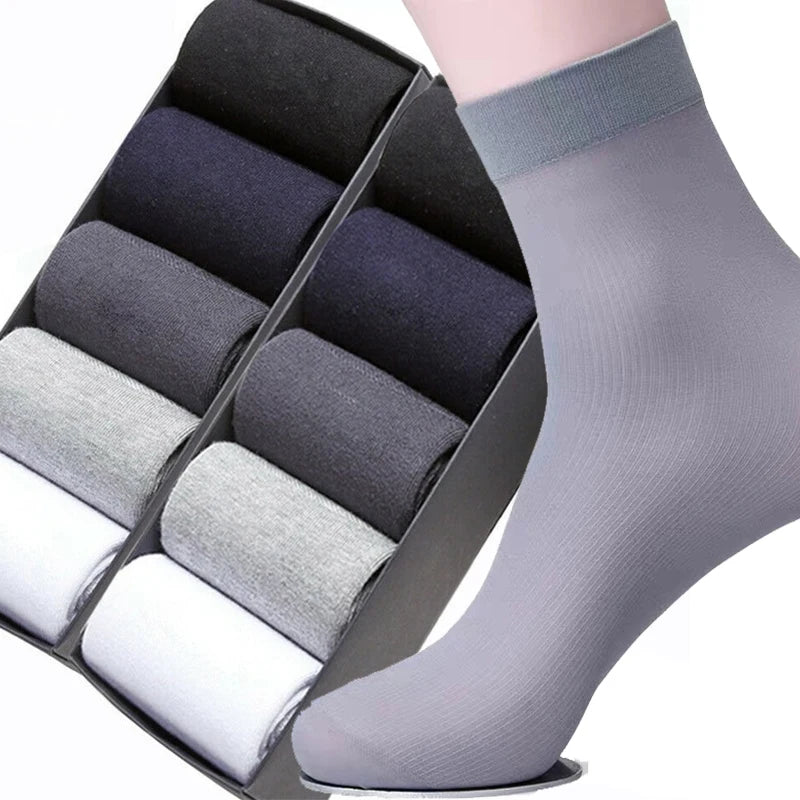 10Pairs Bamboo Men Ice Silk Socks Summer Spring Sports Socks Sweat Absorption Deodorant Thin Stripe Breathable Silk Long Sock.