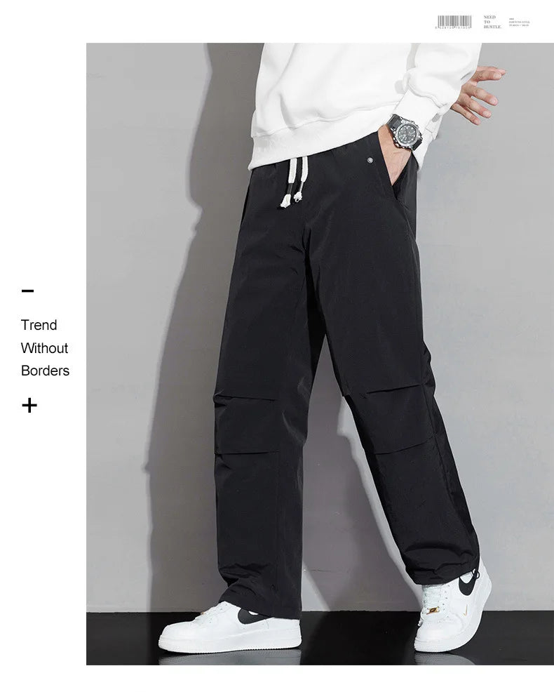 2025 Men's New, Lace-Up Elastic Waist Warm, Tooling, Outdoor Down Pants.