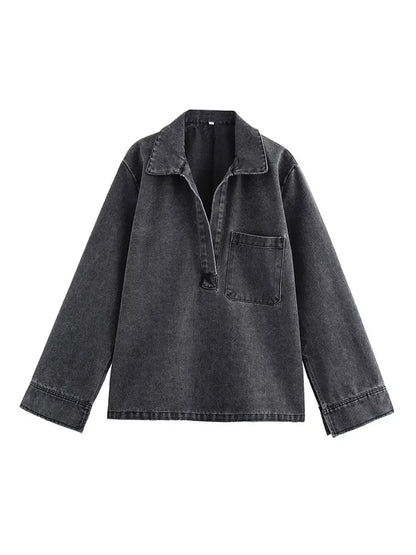 2024 Autumn Jeans Sets Women Turn-down Collar Casual Top Fashion High Waist Streetwear Female Denim Pant Two Piece Set.