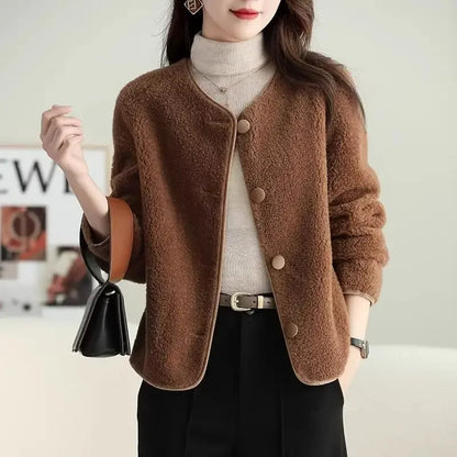 Koreanischer Stil, Fleece-Damenjacken, kurzer Damenmantel, hohe Qualität, 2025, Trend, jugendlich, neu in Oberbekleidung, Vintage-Mode, günstig.