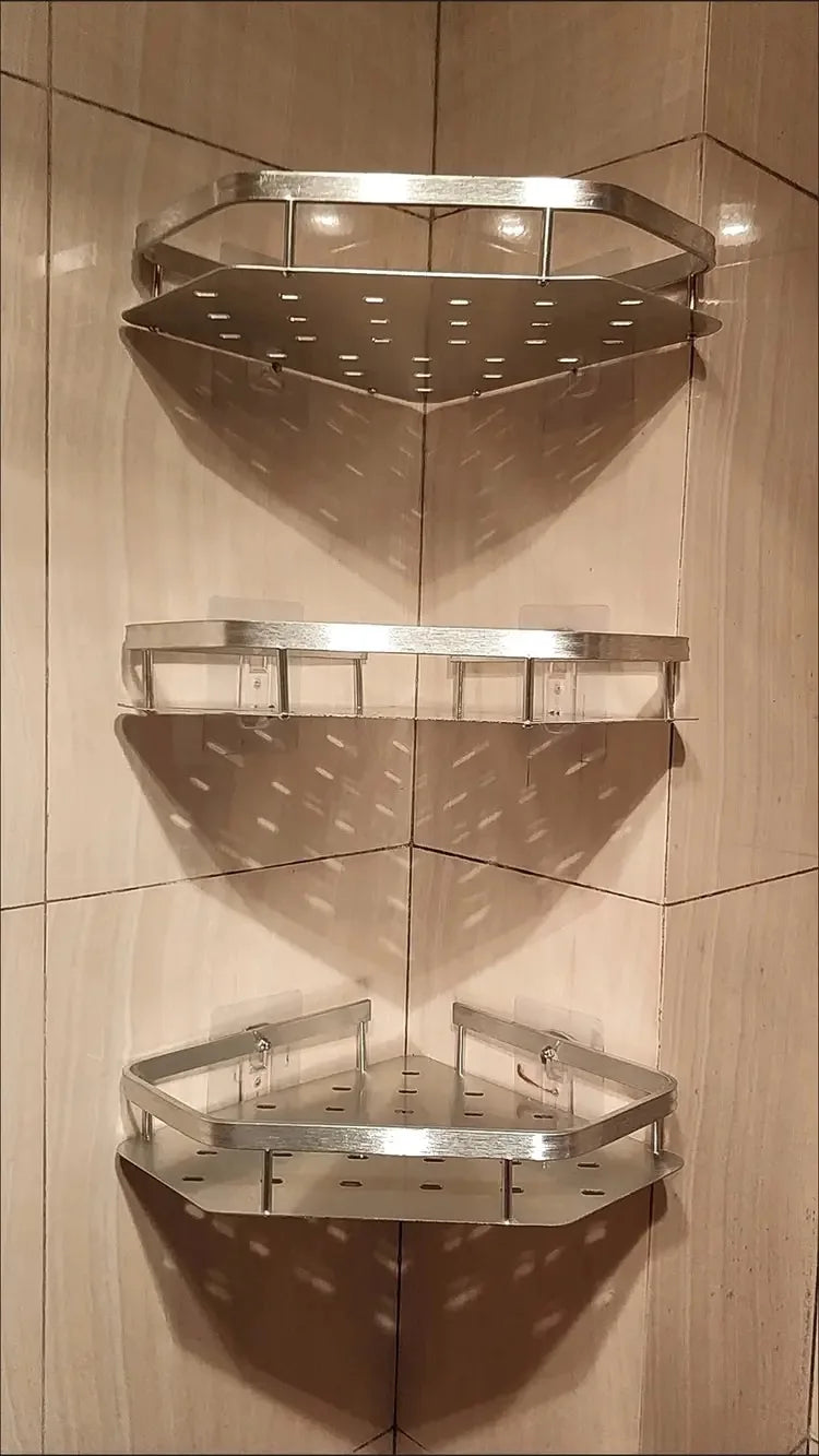 Kein Stanzen erforderlich, Badezimmerregal, Aluminiumlegierung, Shampoo-Regal, Make-up-Organizer, Duschregal, Badezimmer-Accessoires, Eckregal