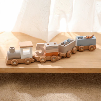 Wooden Train Birthday Toy  Montessori Toys Baby Educational Toys  Wooden Trolley  Baby Learning Toys  Number Of Wood Baby's Toys.