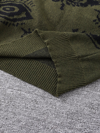 New Popular Autumn and Winter Abstract Eye Jacquard Pattern Pullover Sweater Casual Round Neck Knitted Men's Pullover.