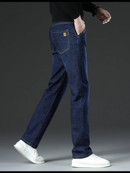 28-40 Large Size Winter Men Plush Thick Fleece Trouser Lambswool Thermal Jeans Casual Pants Windproof Warm Cotton Denim Pants.