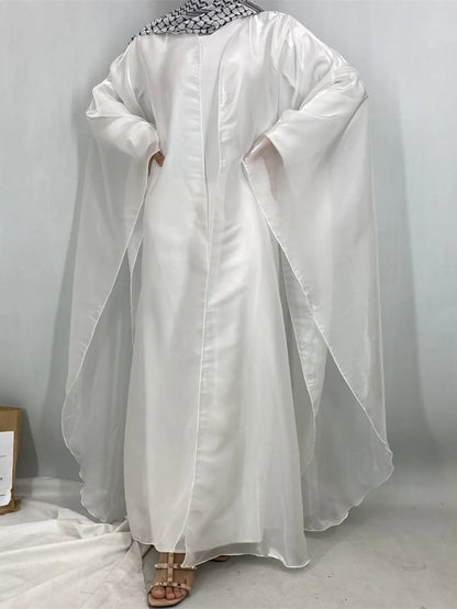Muslim Women Dubai Abaya Stain batwing sleeve Long Dress Kimono Cardigan Kaftan Modest Robe Femme Islam African Dresses Kebaya.