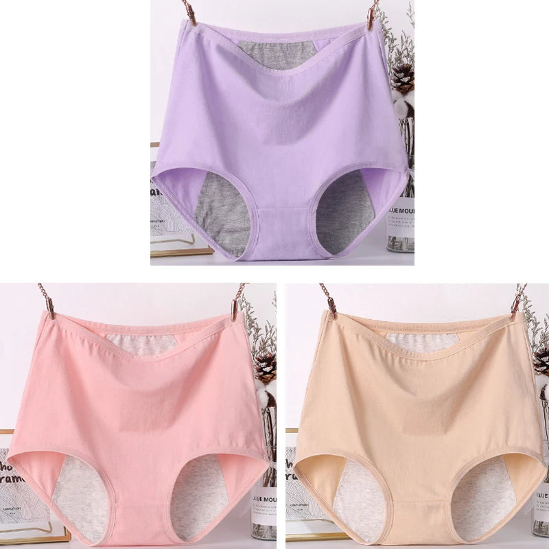 3pcs Girl Menstrual Panties Women's Physiological Briefs Ladies Period Leak Proof Panty High Waist Cotton Underwear.