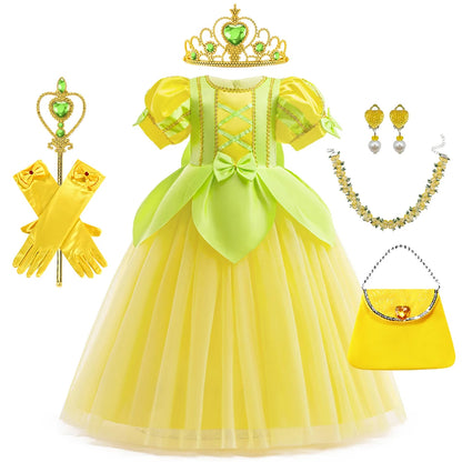Tiana Fancy Prinzessin Kleid für Mädchen Geburtstag Party Kostüm Kinder Rollenspiel Ballkleid Kinder Karneval Performance Kleidung