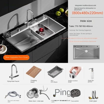 Original-Finish, spülmaschinenkompatibles SUS304-Edelstahl-Küchenspüle mit großer Einzelschüssel und Unterbau