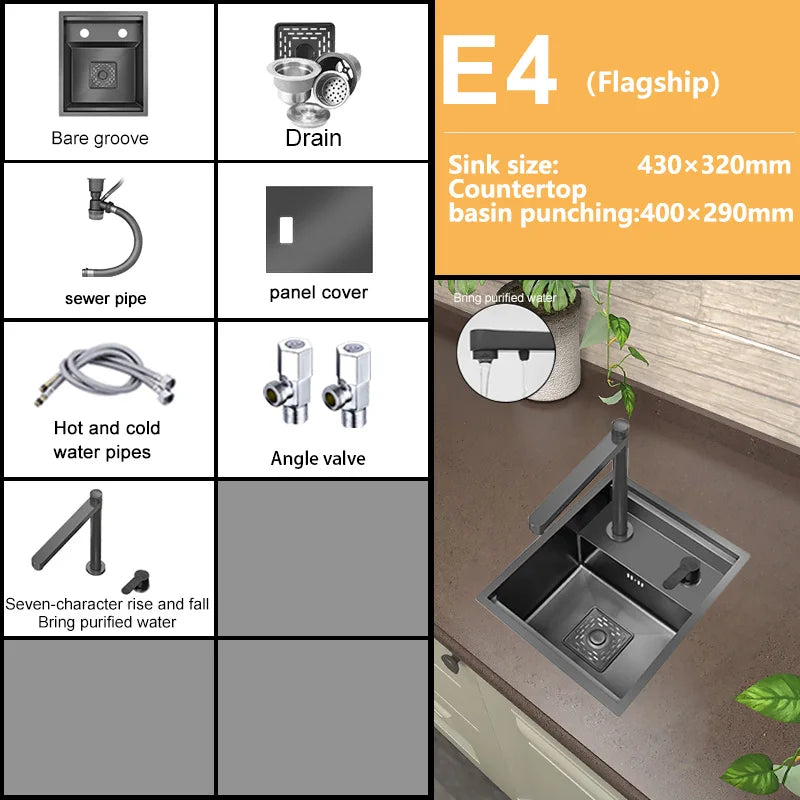 Versteckte Küchen spüle Bar Spüle Kit Klapp hahn Abflussrohr, Drop-In Unterbau Spüle, kleine Edelstahls püle für Workstation RV