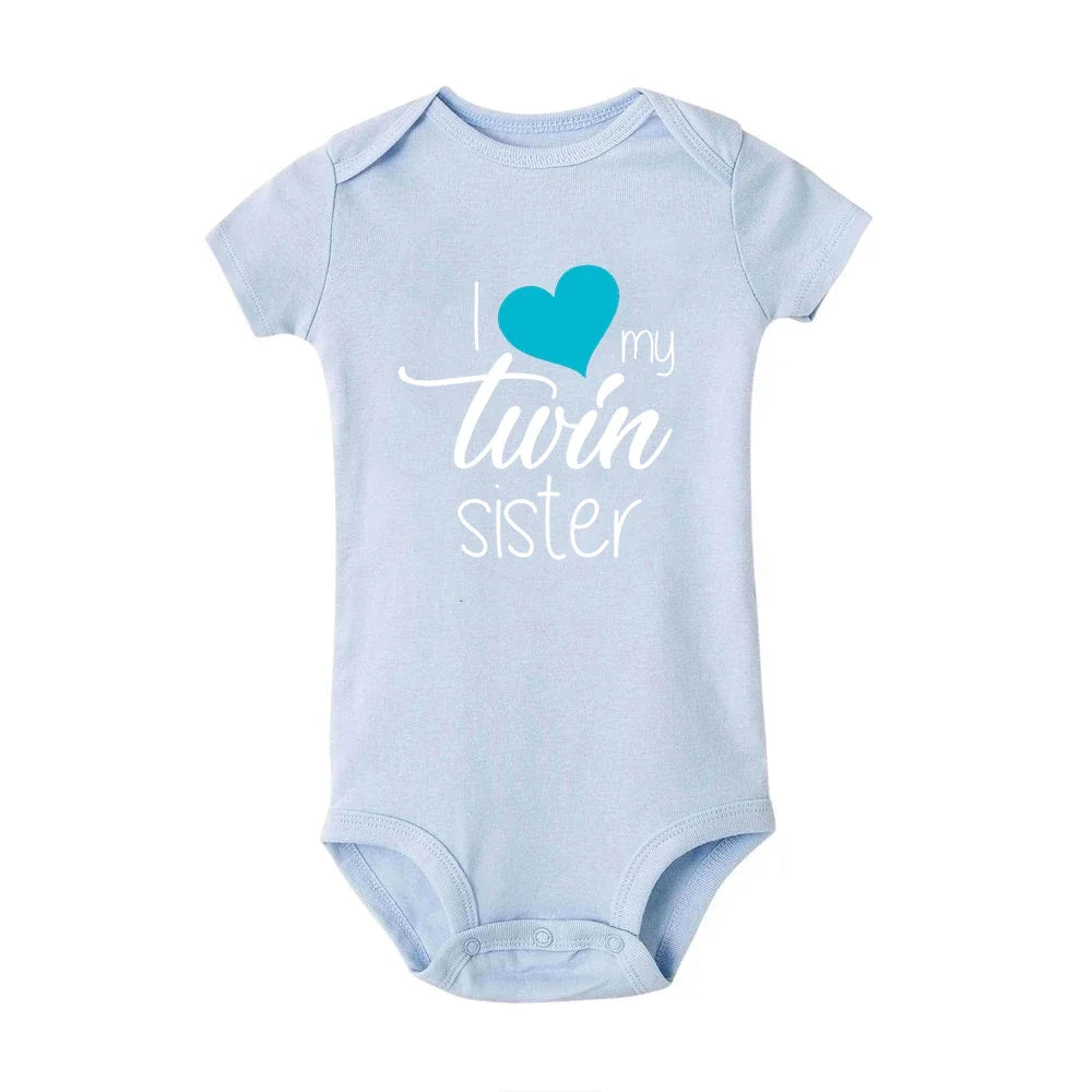 Zwillinge Säuglings-Body „I Love My Twin Sister Brother“ für Neugeborene, Jungen und Mädchen, kurzärmelig, Overall, Kleinkind-Kleidung, Baby-Geschenk-Strampler