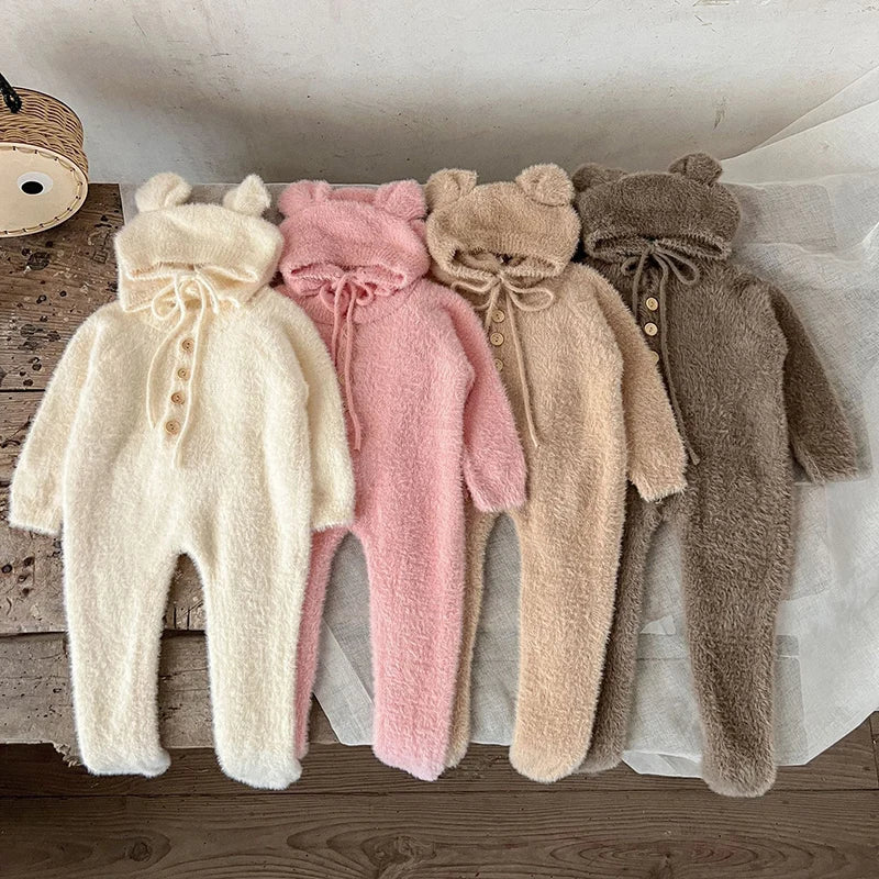 2024 neue Herbst Infant Baby Jungen Mädchen Overall + Hut Samt Einfarbig Lange SleevedNewborn Baby Mädchen Bodys Baby kleidung.