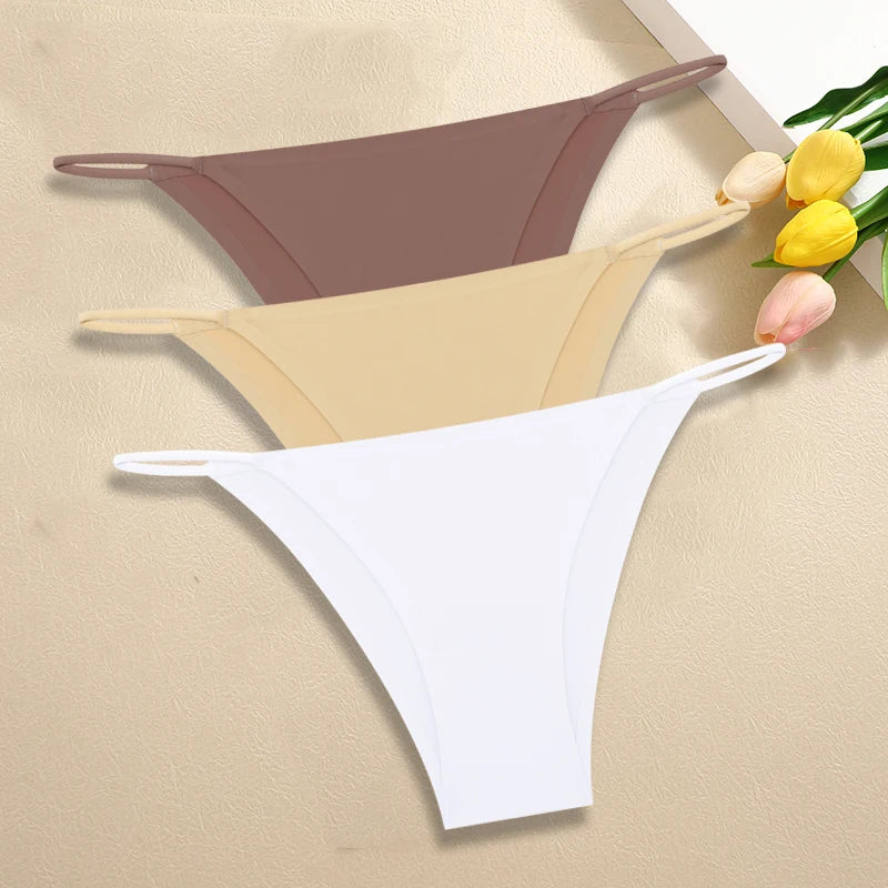 3Pcs/Set Women Seamless Panties Sexy Ultra-thin Briefs Female Ice Silk No Trace Underwear Low Rise Solid Color Soft Lingerie