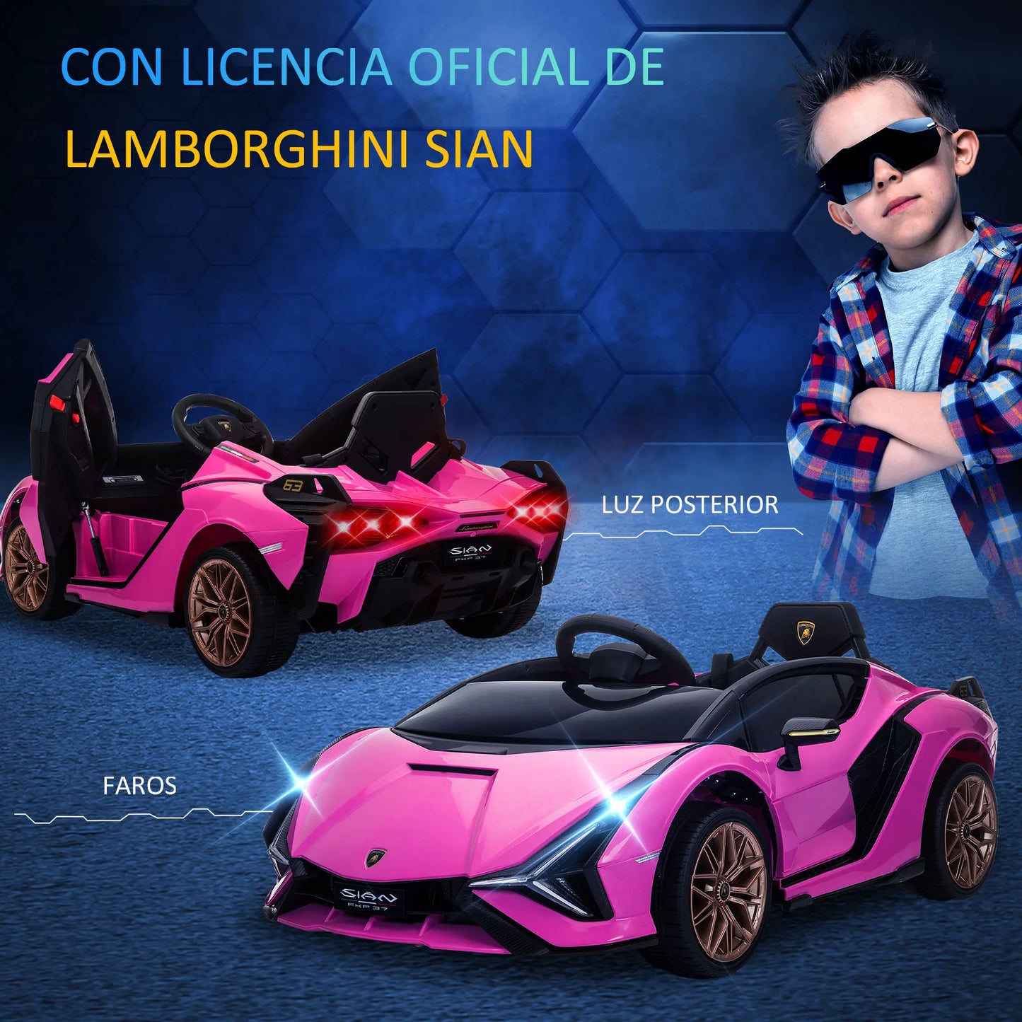 Homcom Lamborghini Sian 12V Electric Car for Children +3 Years Remote Control Door Opening Music Mp3 108X62X40 cm.