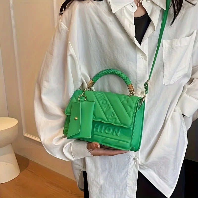 1pc Trendy Quilted Handbag with Adjustable Strap, Stylish Black Shoulder Purse for Women with Mini Coin Pouch, Crossbody Purse.