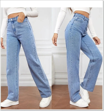 High Waist Floor-Length Deep Blue Wide Leg Jeans Women's Loose Slimming Style Trendy Korean Version Casual Fashionable.