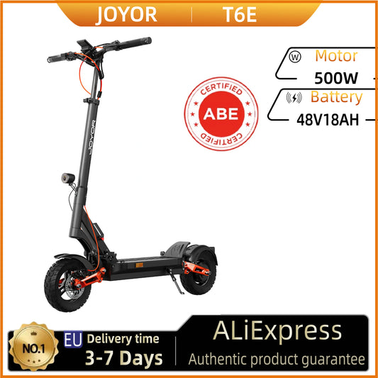 JOYOR T6E Adult Electric Scooter 500W Motor 48V18AH Battery E-Mountain Escooter 10" Off-Road Tire Foldable E-Scooter.