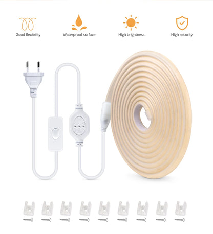 35M Neon Soft Tube Cob LED Strip Light Super Bright 320LEDs/m RA90 with Switch EU/US Plug Waterproof Outdoor Decor 110V 220V.