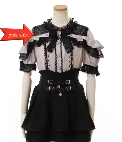 Sweet Lolita Jirai Kei High Waist Skort - Double Bow Buckle Short Skirt for Women Japanese Y2K Kawaii Fashion Summer Casual