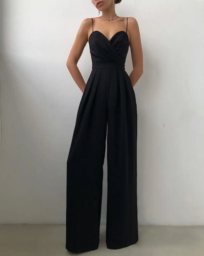 Summer Sexy Suspender Women's Jumpsuits Fashion Pleated Elegant Ladies Wide-leg Jumpsuits Trousers For Woman Party Rompers 2025.