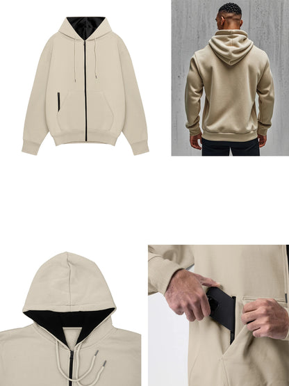 Men's Comfortable Thick Hooded Sweatshirt, Zipper Sports Shirt, Long Sleeved Sweatshirt, Autumn and Winter Season.