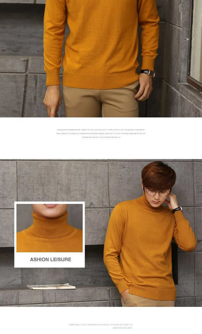 Cashmere Wool Solid Autumn Winter Men's Warm Turtleneck Knit Loose Long Sleeve Sweater Casual Comfortable Pullover Thick Sweater.