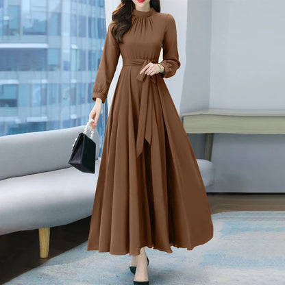 ZANZEA Women Long Sleeve A-line Sundress Spring Long Dress Autumn Solid Party Holiday Maxi Dresses Vestidos Femme Vintage Robe