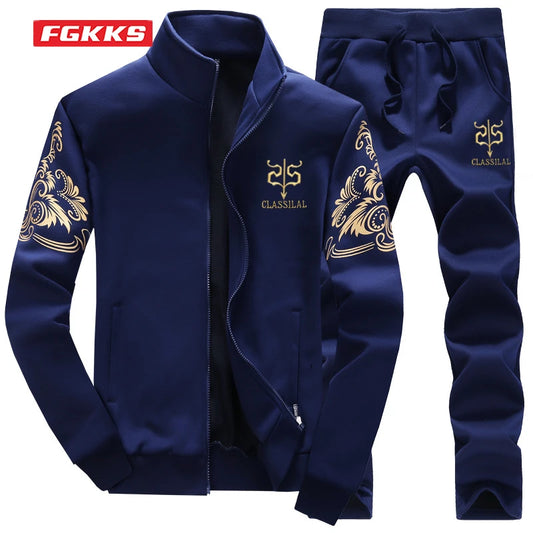FGKKS 2023 Fashion Sports Men Sets Printed Hoodies Sweatshirt+Sweatpants Suit Mens 2 Pieces Sets Slim Tracksuit Male.