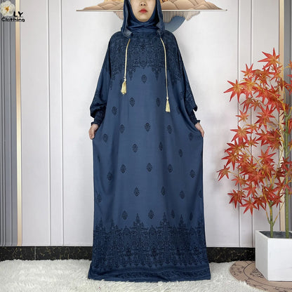 2025 Women Long Sleeves Dress Cotton Ramadan Abaya with Two Hats Muslim Women's Kaftan Dress Dubai Turkey Islam Prayer Clothing
