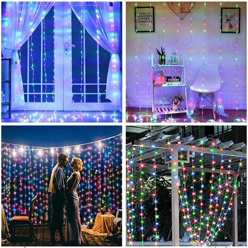 300 LED-Vorhang-Lichterkette, 8 Modi, USB-Stecker, Kupferdraht, Lichterkette für Schlafzimmer, Fenster, Weihnachten, Hochzeit, Party, warmweiß.