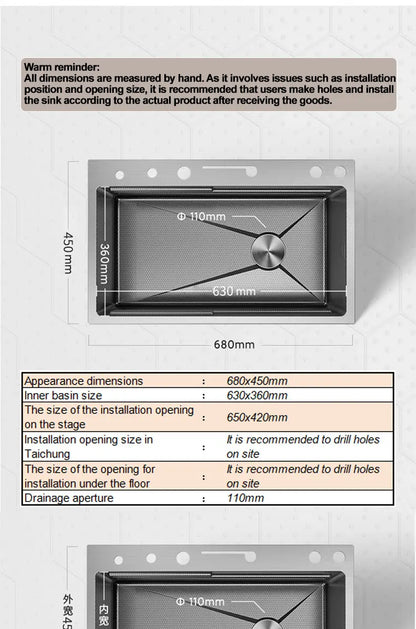 Extra Thick 5.0mm Kitchen 304 Sink, Whale Sink, Stainless Steel Large Single Sink, Waterfall Sink, Thickened Dish Sink