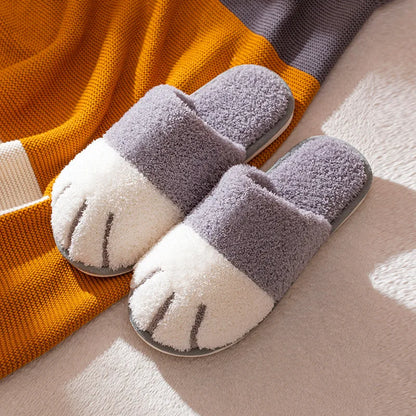 Evshine Cat Paw Warm Slippers For Women Winter Plush House Slippers Cute Fashion Fur Slippers Couple Indoor Bedroom Fuzzy Shoes.