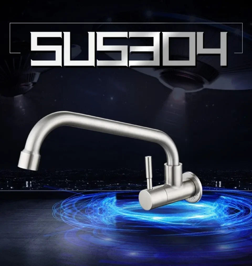 Kitchen Faucet Stainless Steel Wall mounted Single Cold Water Faucet Lower Curve Faucet Wall Sink Water Tap Premium Quality