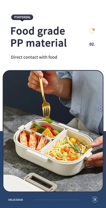 WORTHBUY Portable Plastic Bento Lunch Box With 3 Removable Compartment Leak-proof Microwave Salad Food Container For Kids School.