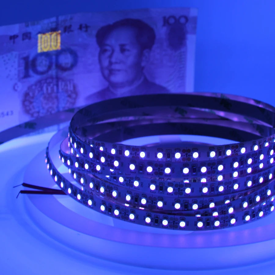 UV LED Strip Light 12/24V 60/120/240LEDS/M Ultraviolet LED Diode Ribbon SMD 2835 Purple Flexible Tape for DJ Fluorescence.