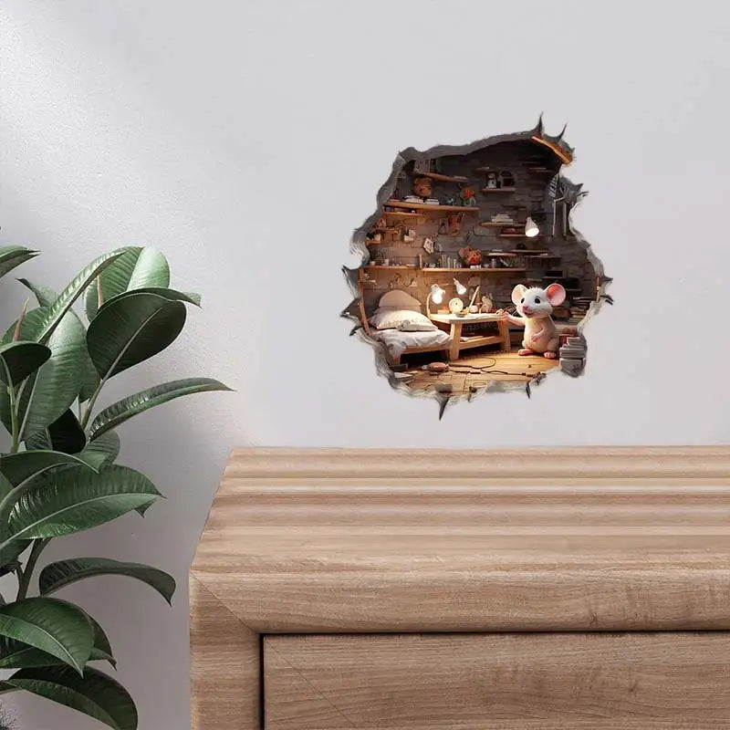 Mouse Magic Hole Wall Decal Sticker Removable Wall Decoration Awesome Gift Idea Baseboard Wall Sticker Decal Mouse Hole S427.