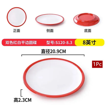 1Pc Commercial Melamine Tableware Household Plastic Dinner Plates Round Barbecue Salad Dishes Plate Kitchen Accessories