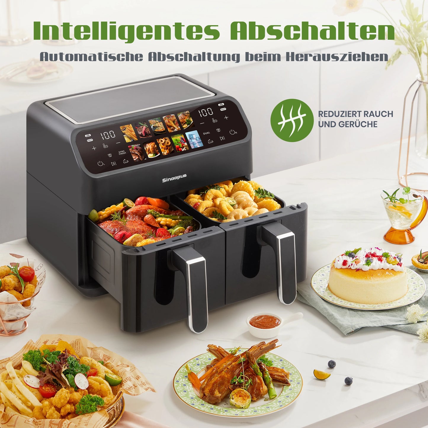 10L Multi Function Dual Basket air fryers Smart machine Viewing Window Electric Hot fryer Oilless Cooker with LED Touch Control.