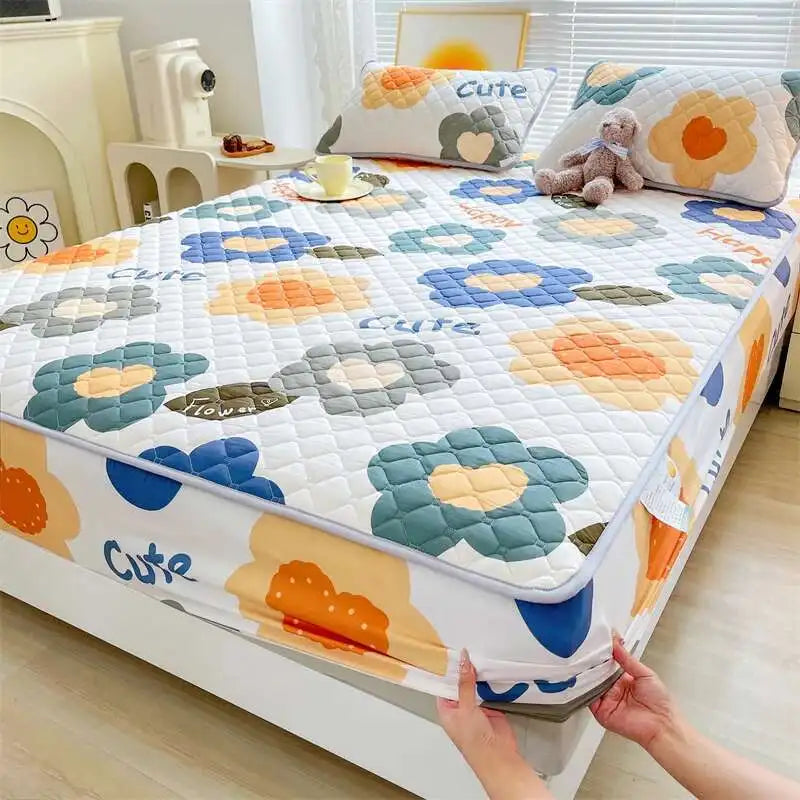 Quilted Mattress Cover 150x200cm - Thick Skin-Friendly Fitted Sheet, 매트리스커버 Breathable Bed Covers (Pillowcase Sold Separately)