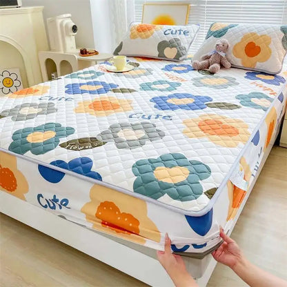 Quilted Mattress Cover 150x200cm - Thick Skin-Friendly Fitted Sheet, 매트리스커버 Breathable Bed Covers (Pillowcase Sold Separately)