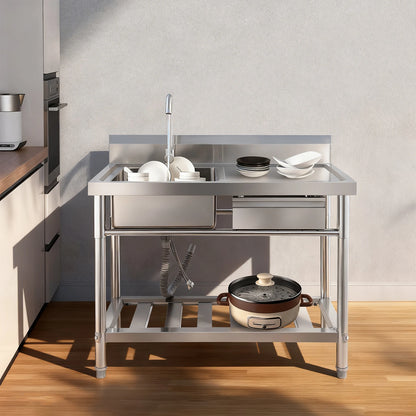 Verdicktes Edelstahl-Spülbecken mit Wasserhahn und Schublade, 150 kg Tragkraft 100 x 60 x 80 cm, für Küche, Restaurant, Wäsche, Garage