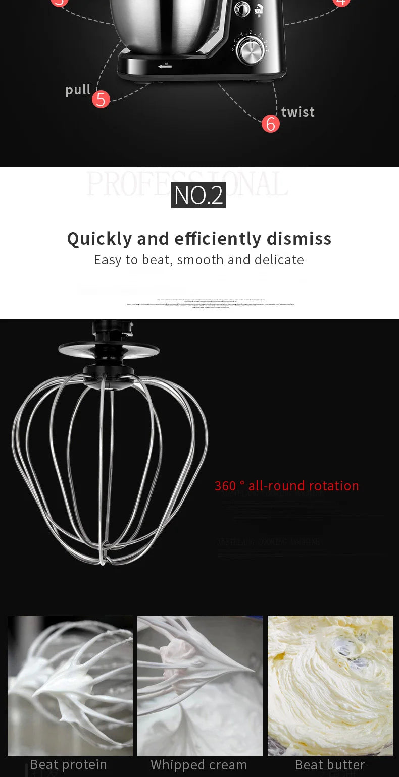 DIVEDEER 5L Multifunctional Chef Machine  Automatic Dough Kneader, Flour Mixer, Blender & Egg Whisker for Household Use.