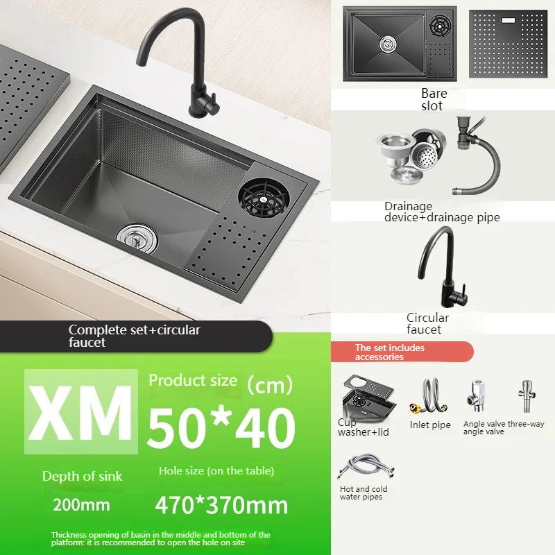 Cup Washer Hidden Bar Kitchen Sink Stainless Steel Invisible Single Sinks with Lid Garden Hotel Apartment Small Basin