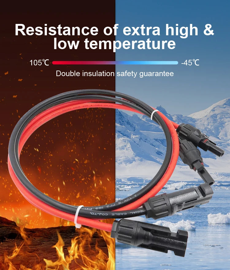 Solar Panel Cable Extension Copper Wire 4mm² 6mm² 2.5mm² 1.5mm² 12 10 14 16AWG 1 Pair PV Solar Cable Connectors Set Solar Wire.