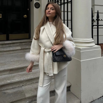 TARUXY Fuchspelz-Wollmäntel für Damen, kurzer Mantel, Bürodame, abnehmbarer, eleganter doppelseitiger Wollmantel, 2025, neue Strickjacke.