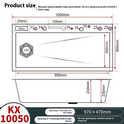 Stainless Steel Kitchen Sink with Waterfall Extra Large Single Slot Digital Display Dishwashing Basin Includes Sinks 100x50cm