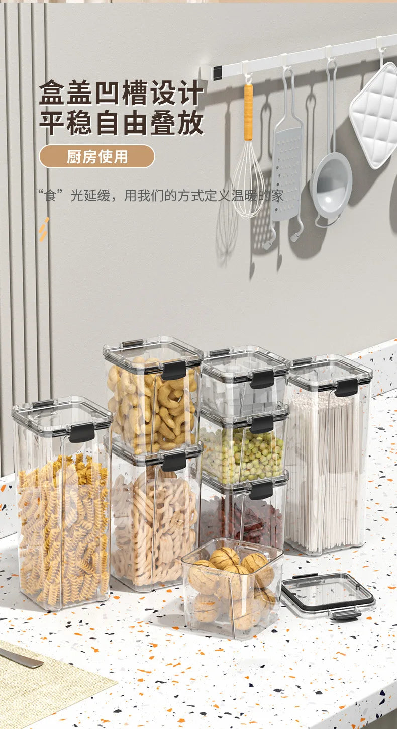 Food Box Storage Container With Airtight Lid Condiment Organizer Plastic Dispenser Jar Hermetic Kitchen Cereal Snack Spaghetti