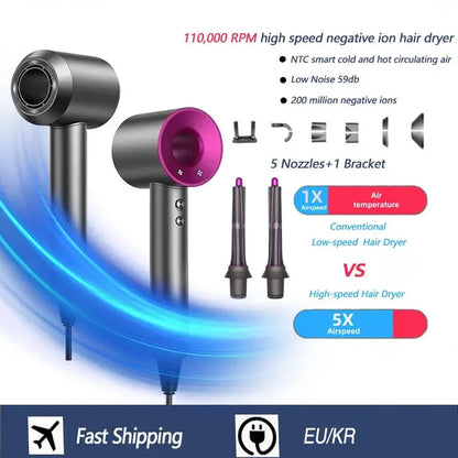 High-speed bladeless hair dryer, professional negative ion hair dryer, quick drying, powerful 1600W home styling tool