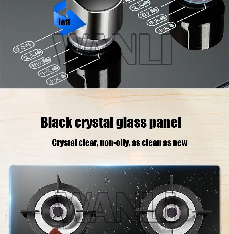 DC330 Gas Stove Household Desktop Embedded Double Stove Natural Gas Liquefied Gas Stove/Toughened Glass Panel